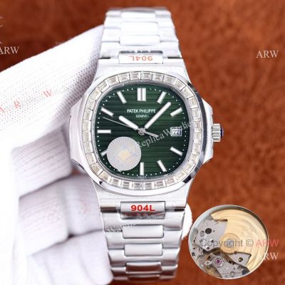 Swiss Quality AAA Copy Watches Patek Philippe Nautilus Olive Green Dial Diamond Watches 8215 Citizen